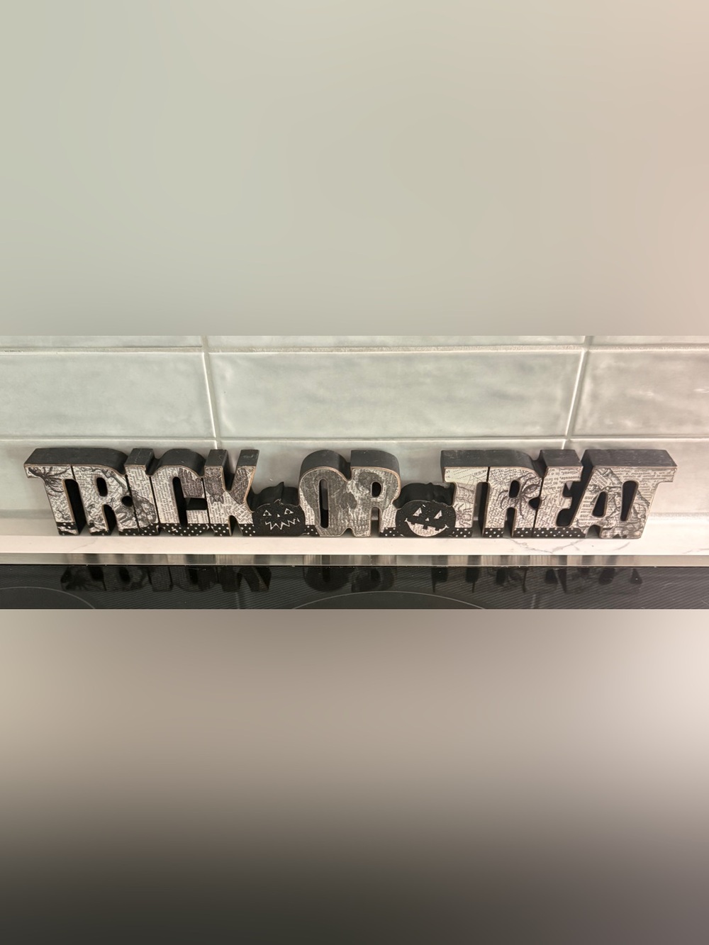 "Trick or Treat" Halloween Decorative wooden Sign Accent - Black and White 22”